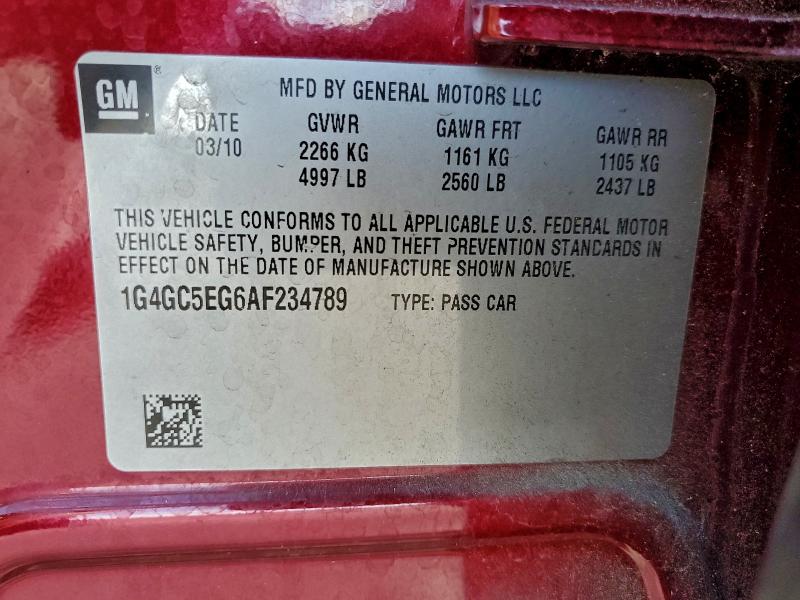 1G4GC5EG6AF234789 - 2010 BUICK LACROSSE CXL Կարմիր լուսանկար 12