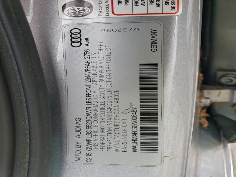 WAUHMAFC6GN006457 - 2016 AUDI A6 PRESTIGE Сріблястий фото 12