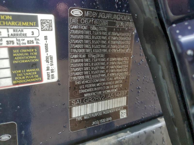 SALGR2RV2JA514497 - 2018 LAND ROVER RANGE ROVE Көк фото 13