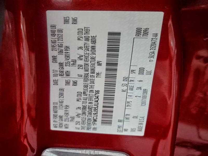 1FMCU9J95JUA34766 - 2018 FORD ESCAPE TITANIUM 栗色 照片 12