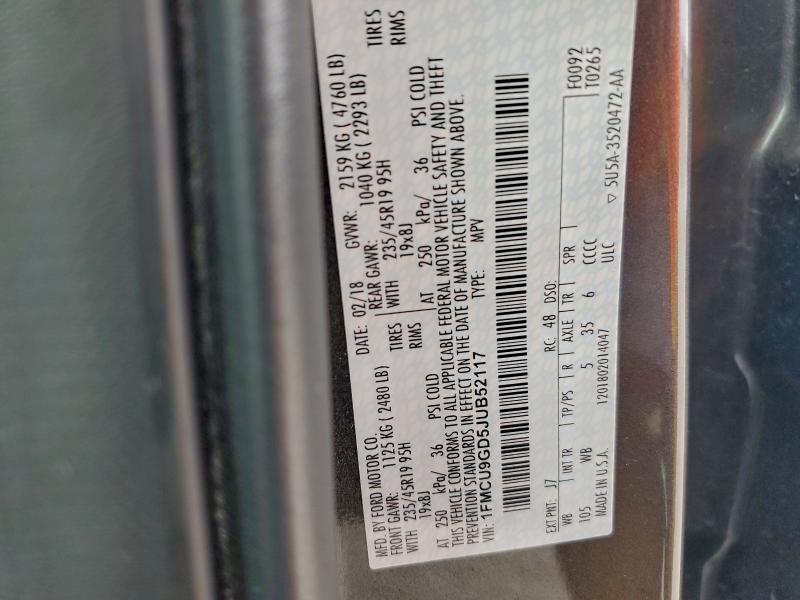 1FMCU9GD5JUB52117 - 2018 FORD ESCAPE SE Grafit fotoğraf 12