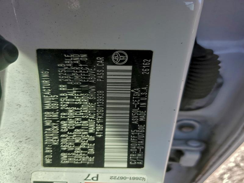 4T1BF1FK2GU139938 - 2016 TOYOTA CAMRY LE WHITE photo 13