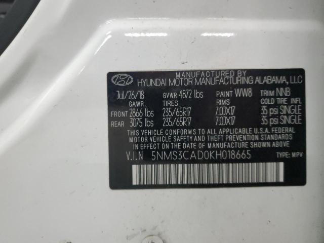 5NMS3CAD0KH018665 - 2019 HYUNDAI SANTA FE SEL Blanco foto 13
