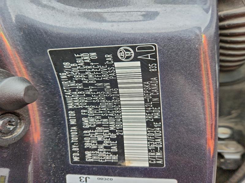 2T1BU40E89C167046 - 2009 TOYOTA COROLLA BASE ნაცრისფერი ფოტო 13