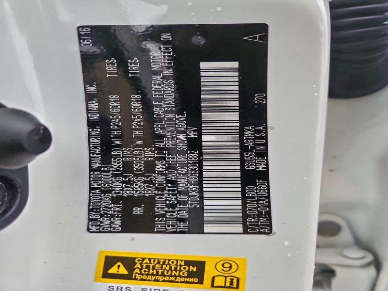 5TDJKRFH8GS301882 - 2016 TOYOTA HIGHLANDER XLE 白色 照片 13