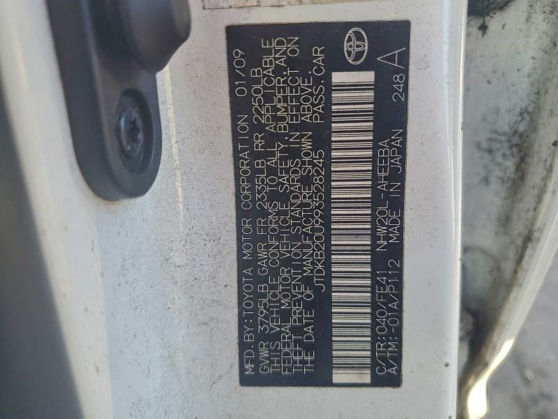 JTDKB20U993528245 - 2009 TOYOTA PRIUS BLACK photo 12