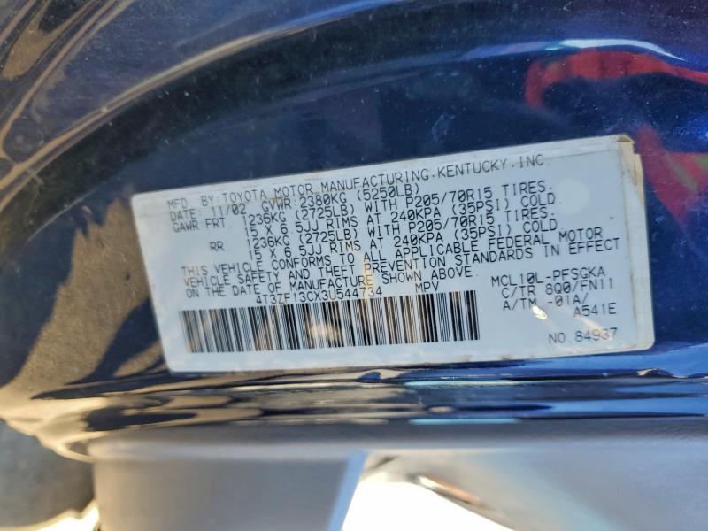 4T3ZF13CX3U544734 - 2003 TOYOTA SIENNA LE BLUE photo 13