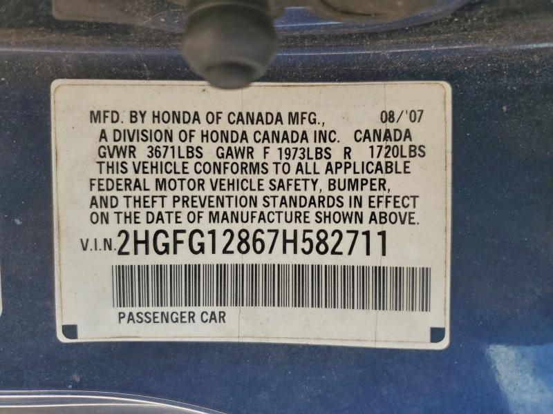2HGFG12867H582711 - 2007 HONDA CIVIC EX BLUE photo 12