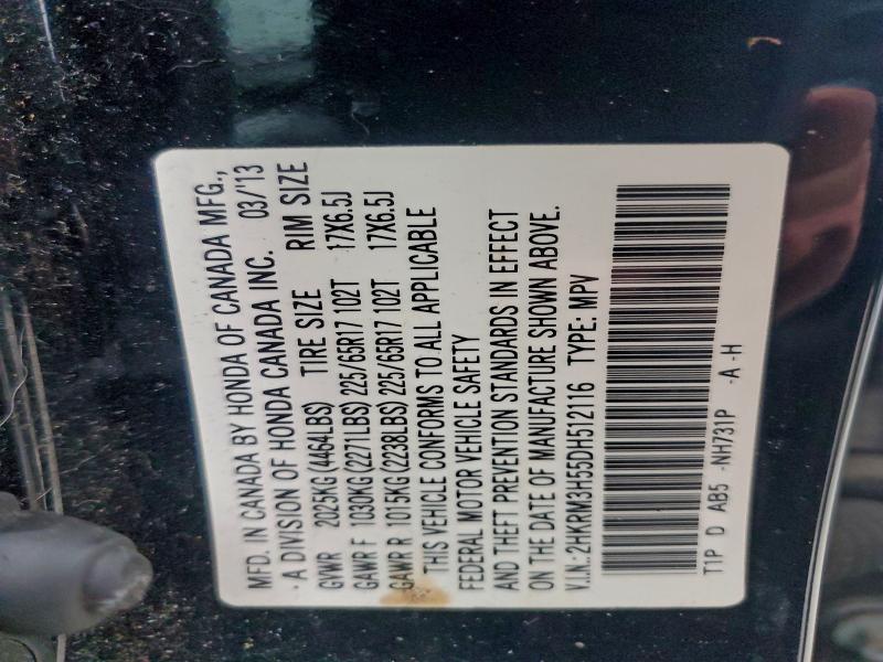 2HKRM3H55DH512116 - 2013 HONDA CR-V EX BLACK photo 13