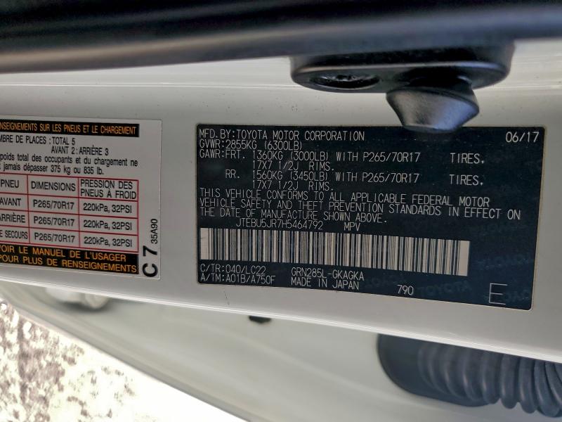 JTEBU5JR7H5464792 - 2017 TOYOTA 4RUNNER SR5/SR5 PREMIUM WHITE photo 13