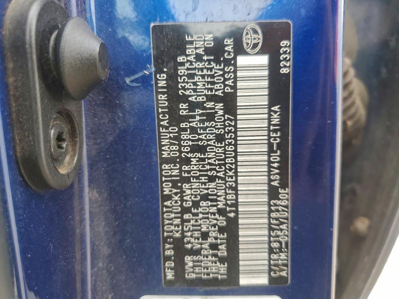 4T1BF3EK2BU635327 - 2011 TOYOTA CAMRY BASE BLUE photo 12