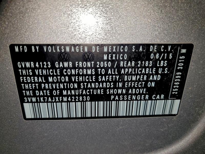 3VW1K7AJXFM422830 - 2015 VOLKSWAGEN JETTA BASE SILVER photo 12