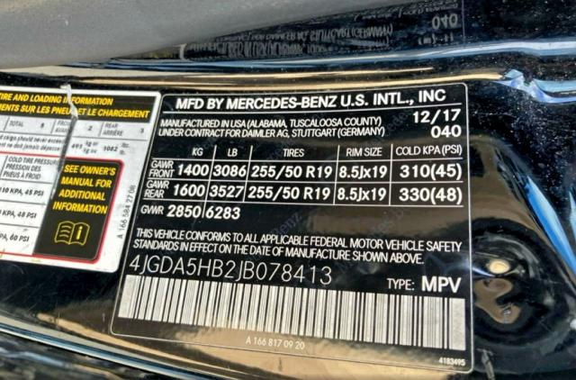 4JGDA5HB2JB078413 - 2018 MERCEDES-BENZ GLE 350 4MATIC BLACK photo 10