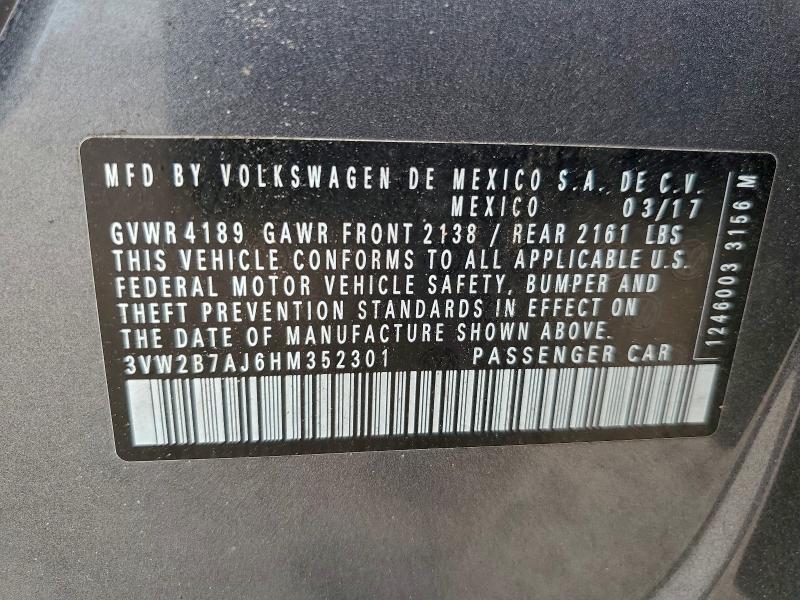 3VW2B7AJ6HM352301 - 2017 VOLKSWAGEN JETTA S Grau Foto 12