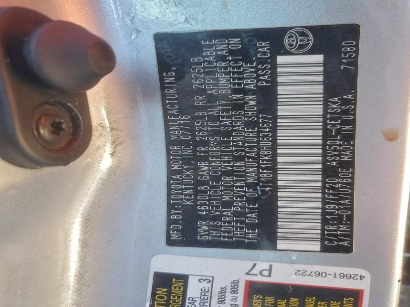 4T1BF1FK8HU634677 - 2017 TOYOTA CAMRY LE ვერცხლისფერი ფოტო 13