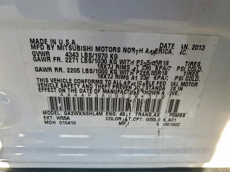 4A4AP3AU9DE013107 - 2013 MITSUBISHI OUTLANDER ES WHITE photo 13