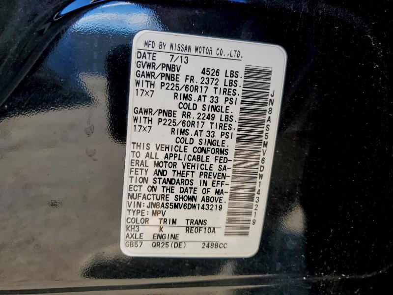 JN8AS5MV6DW143219 - 2013 NISSAN ROGUE S 黑色 照片 13