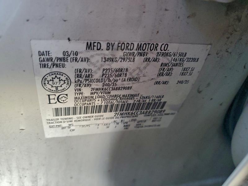 2FMHK6CC3ABB29089 - 2010 FORD FLEX SEL თეთრი ფოტო 13