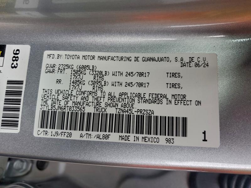 3TYLB5JN6RT033565 - 2024 TOYOTA TACOMA DOUBLE CAB Gümüş foto 12