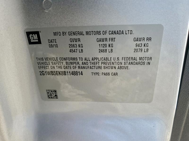 2G1WB5EK8B1148814 - 2011 CHEVROLET IMPALA LT 银色 照片 12