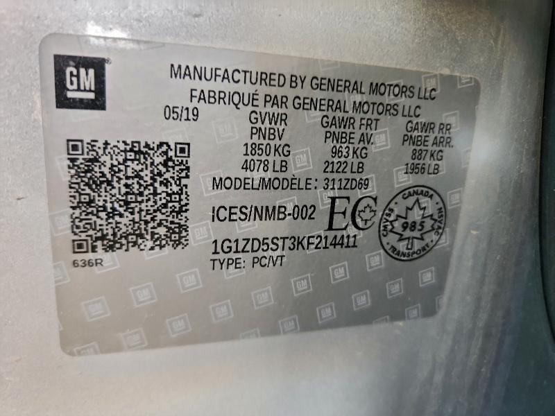 1G1ZD5ST3KF214411 - 2019 CHEVROLET MALIBU LT Күміс фото 12