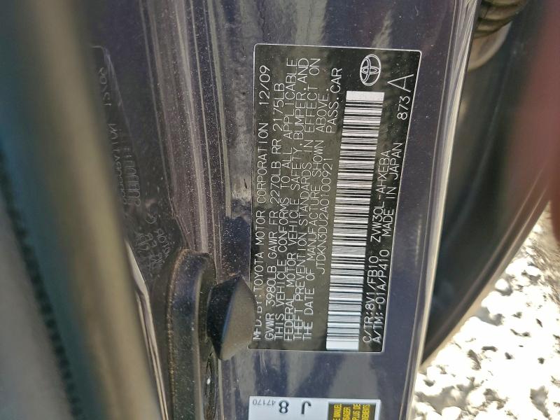 JTDKN3DU2A0100921 - 2010 TOYOTA PRIUS CHARCOAL photo 12