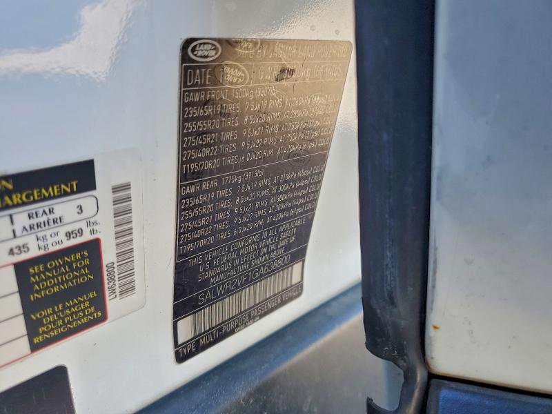 SALWR2VF1GA638800 - 2016 LAND ROVER RANGE ROVE HSE WHITE photo 13