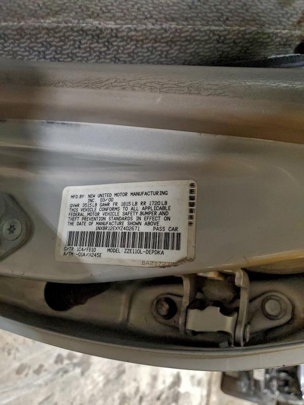 1NXBR12EXYZ402671 - 2000 TOYOTA COROLLA VE 银色 照片 12