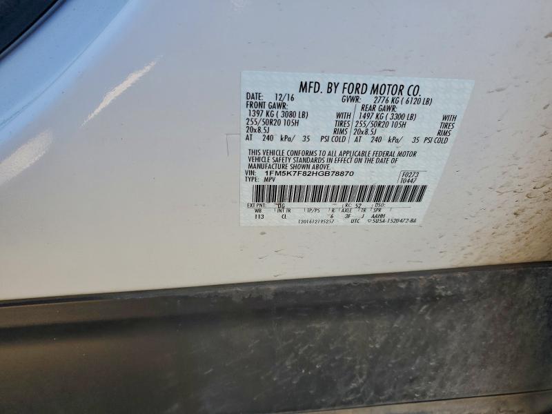 1FM5K7F82HGB78870 - 2017 FORD EXPLORER LIMITED WHITE photo 14