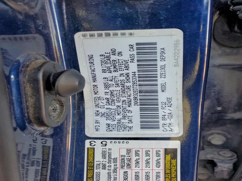 1NXBR32E07Z853344 - 2007 TOYOTA COROLLA CE BLUE photo 13