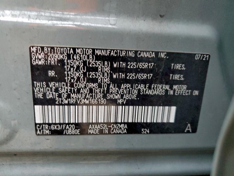 2T3W1RFV3MW166190 - 2021 TOYOTA RAV4 XLE GRAY photo 13