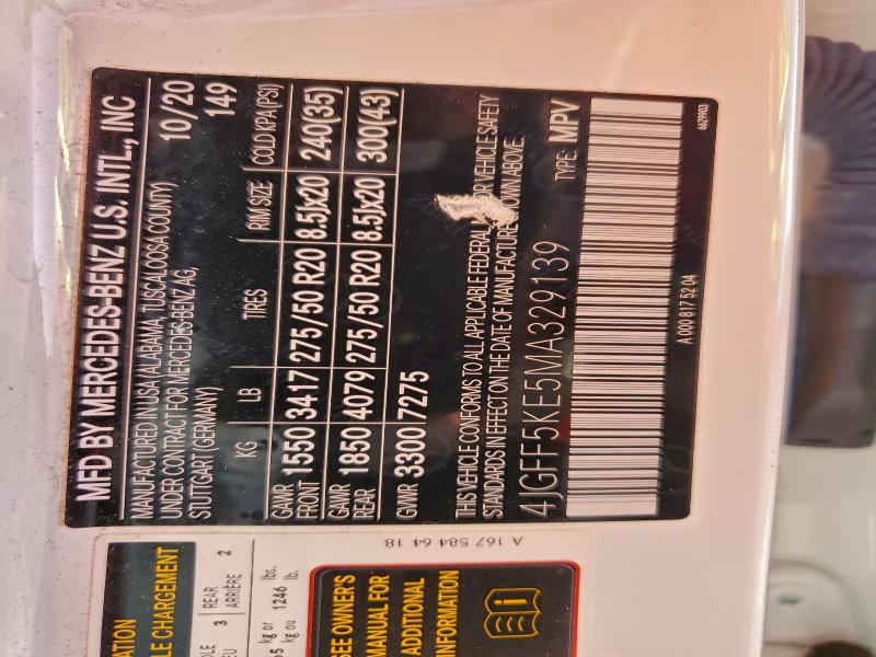 4JGFF5KE5MA329139 - 2021 MERCEDES-BENZ GLS 450 4MATIC WHITE photo 13