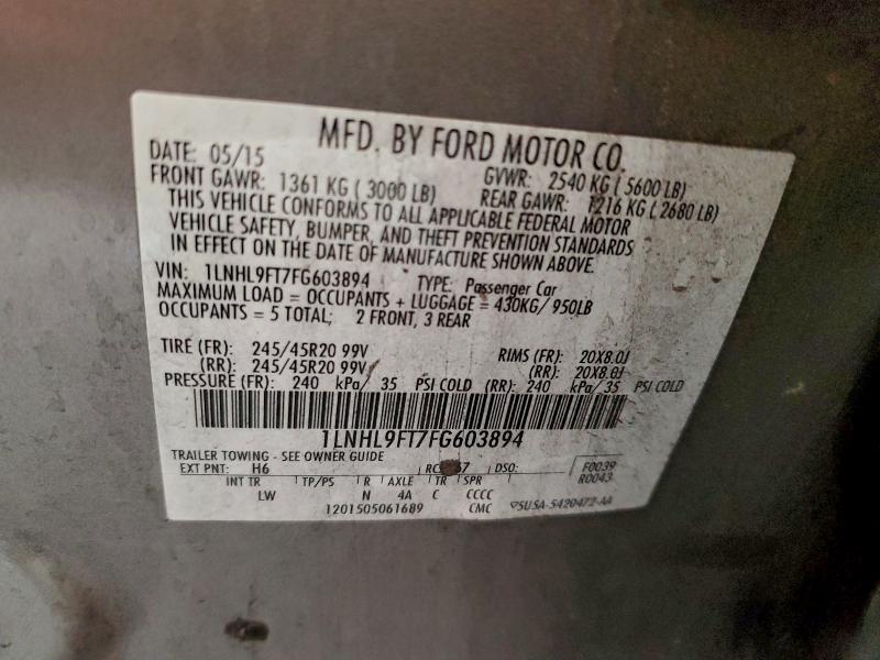 1LNHL9FT7FG603894 - 2015 LINCOLN MKS GRAY photo 12