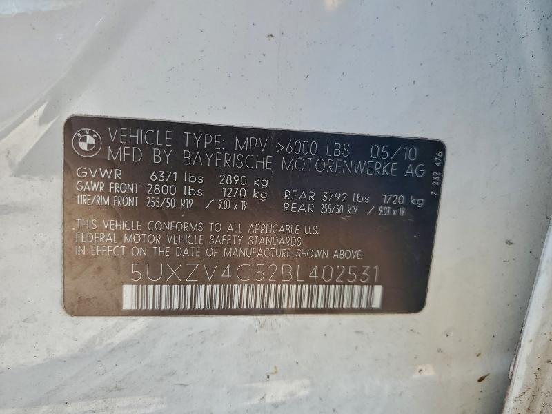 5UXZV4C52BL402531 - 2011 BMW X5 XDRIVE35I WHITE photo 13