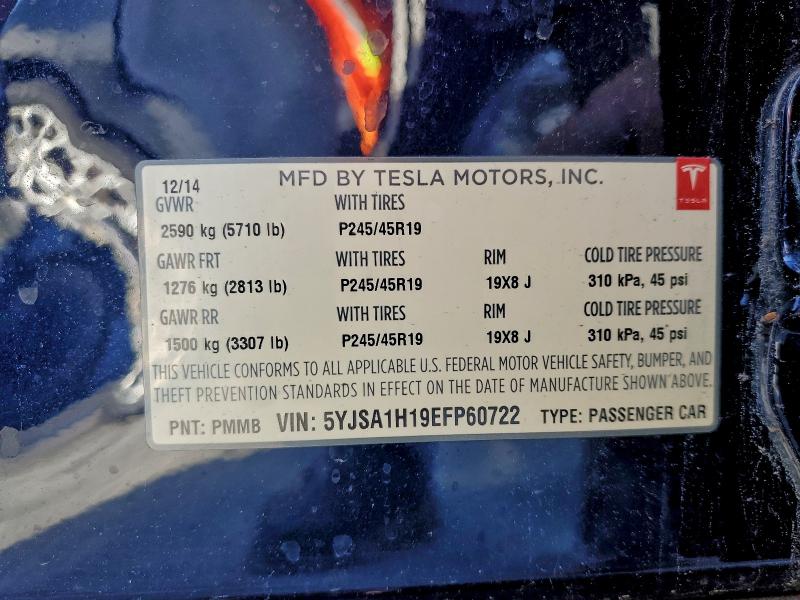 5YJSA1H19EFP60722 - 2014 TESLA MODEL S Mavi foto 12