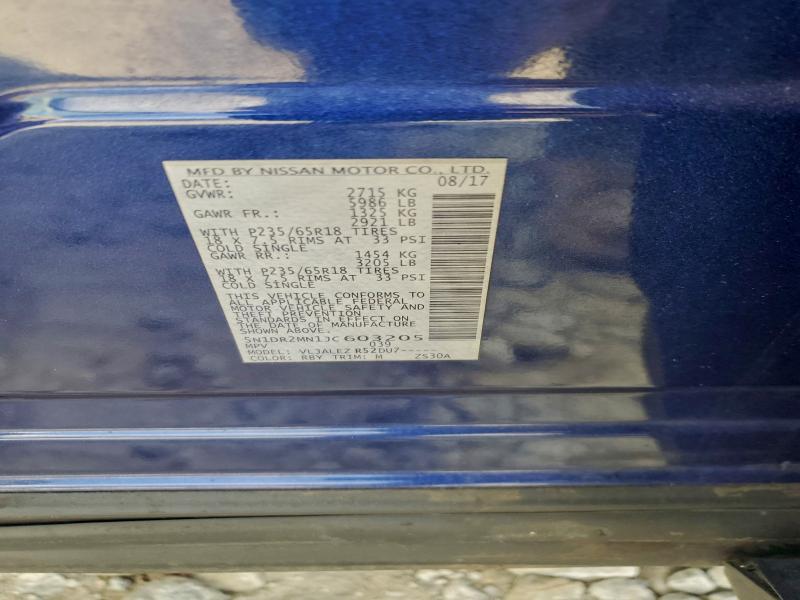 5N1DR2MN1JC603205 - 2018 NISSAN PATHFINDER S Կապույտ լուսանկար 13