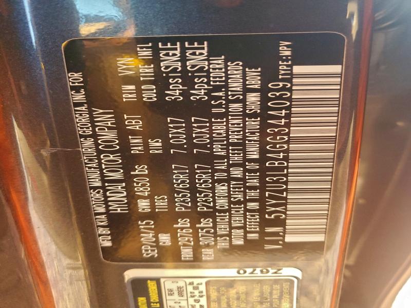 5XYZU3LB4GG344039 - 2016 HYUNDAI SANTA FE S Сұр фото 13