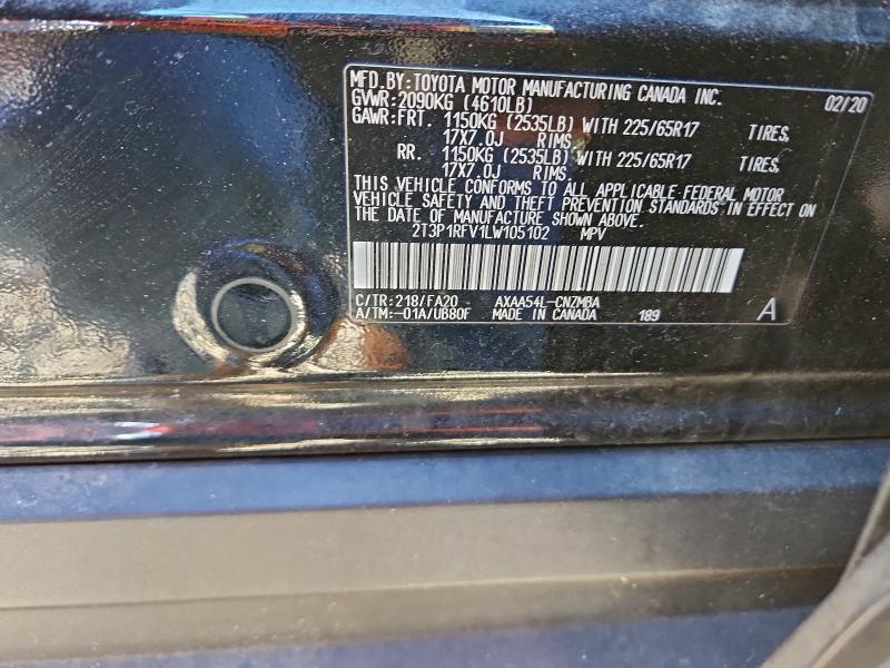 2T3P1RFV1LW105102 - 2020 TOYOTA RAV4 XLE შავი ფოტო 13