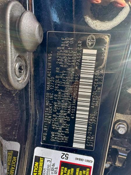 4T1S31AK2MU021965 - 2021 TOYOTA CAMRY SE 黑色 照片 10