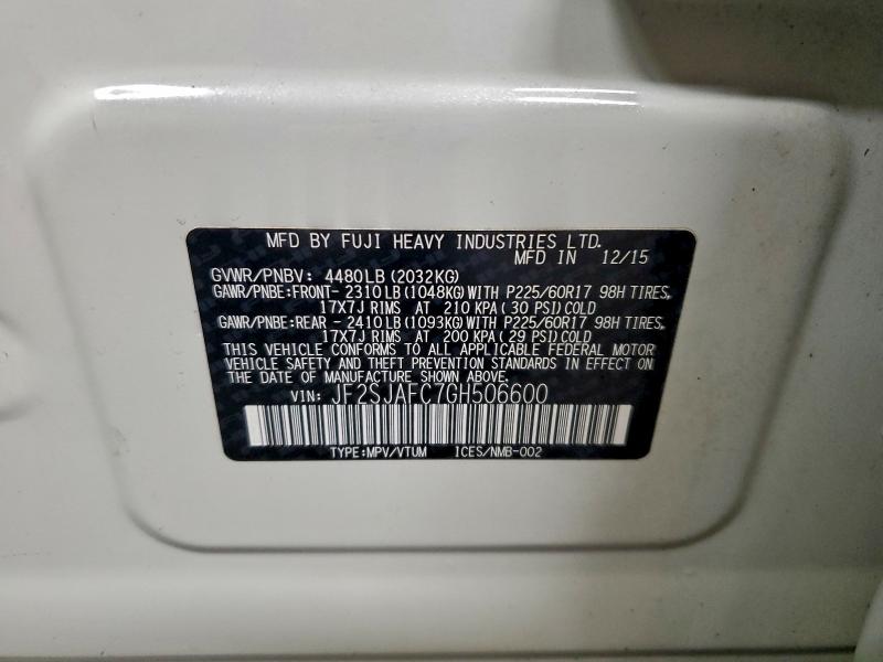JF2SJAFC7GH506600 - 2016 SUBARU FORESTER 2.5I PREMIUM 白色 照片 13