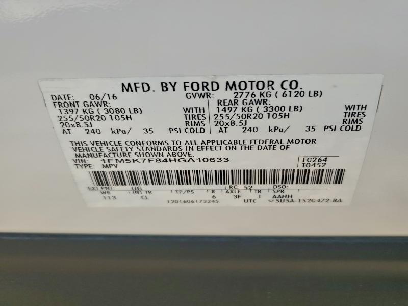 1FM5K7F84HGA10633 - 2017 FORD EXPLORER LIMITED Ağ foto 13