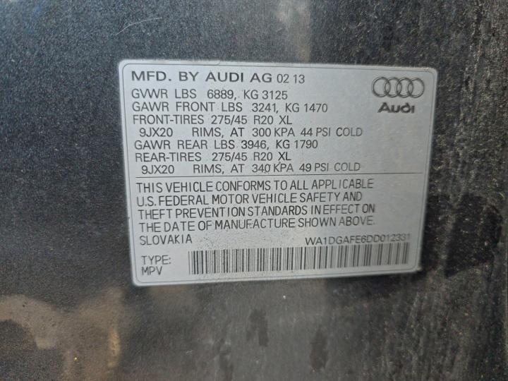 WA1DGAFE6DD012331 - 2013 AUDI Q7 PRESTIGE Gris photo 10