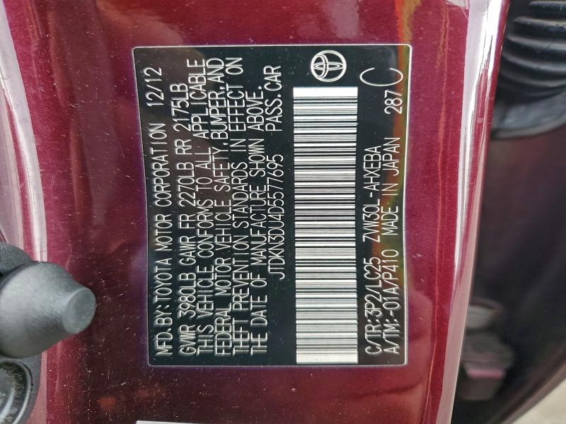 JTDKN3DU4D5577695 - 2013 TOYOTA PRIUS Чорний фото 13