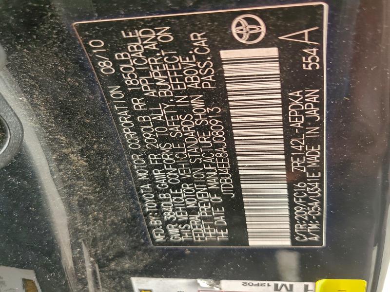 JTDBU4EE8AJ080913 - 2010 TOYOTA COROLLA BASE أسود صورة 12