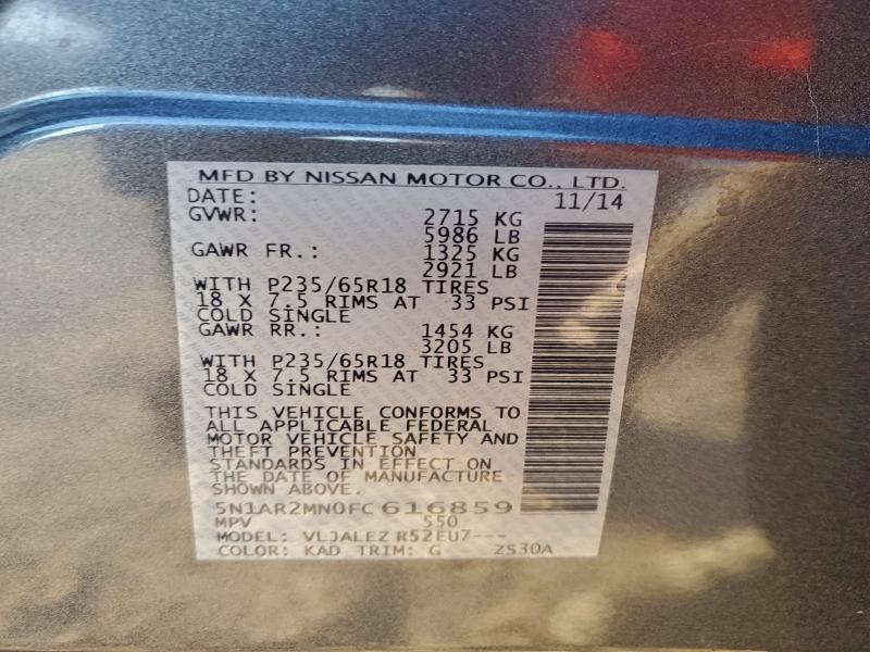 5N1AR2MN0FC616859 - 2015 NISSAN PATHFINDER S Grau Foto 14