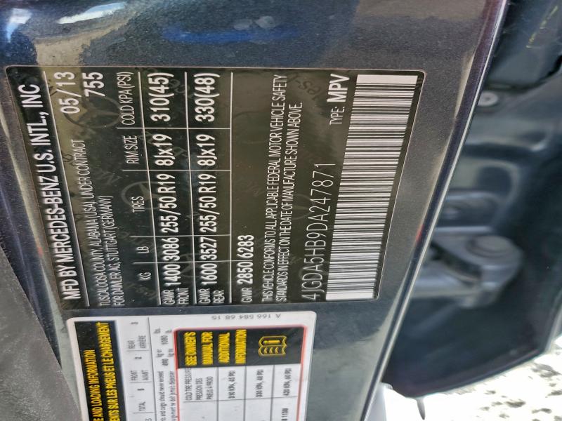 4JGDA5HB9DA247871 - 2013 MERCEDES-BENZ ML 350 4MATIC GRAY photo 13