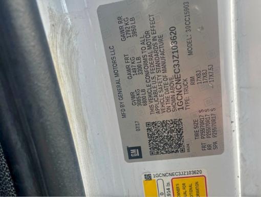 1GCNCNEC3JZ103620 - 2018 CHEVROLET SILVERADO C1500 WHITE photo 10