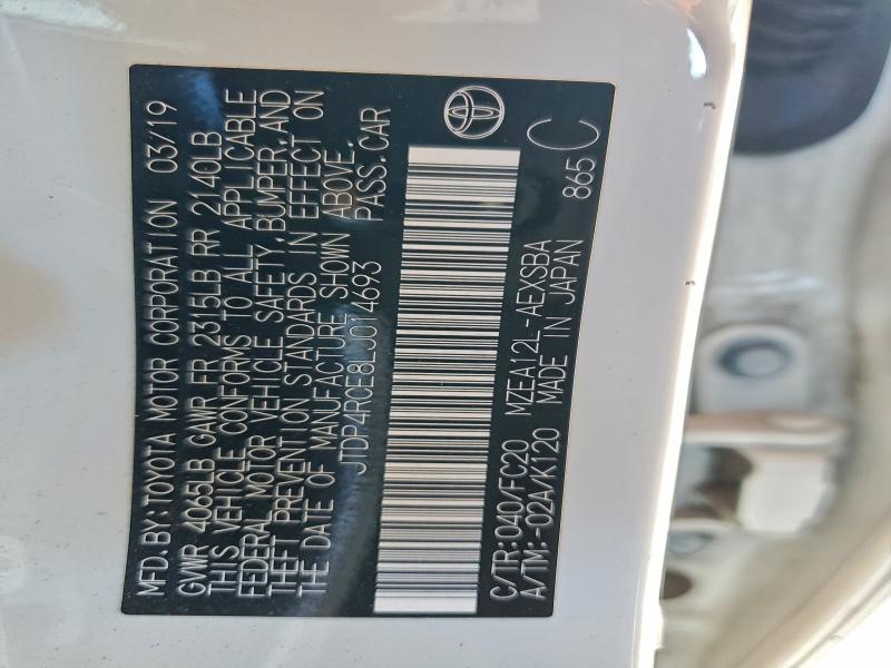 JTDP4RCE8LJ014693 - 2020 TOYOTA COROLLA SE Blanc photo 12