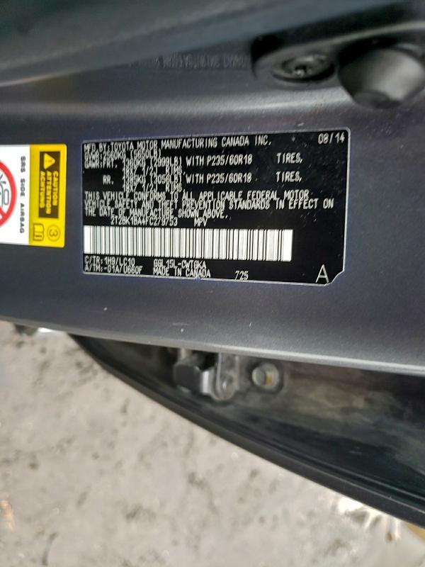 2T2BK1BA4FC279753 - 2015 LEXUS RX 350 BASE GRAY photo 12