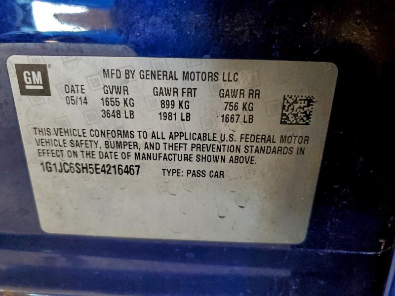 1G1JC6SH5E4216467 - 2014 CHEVROLET SONIC LT Niebieski zdjęcie 12